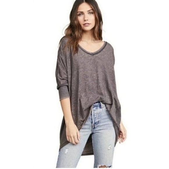 Free People Catch Waves Oversized Brown Wash Tunic Tee Medium - Picture 5 of 13